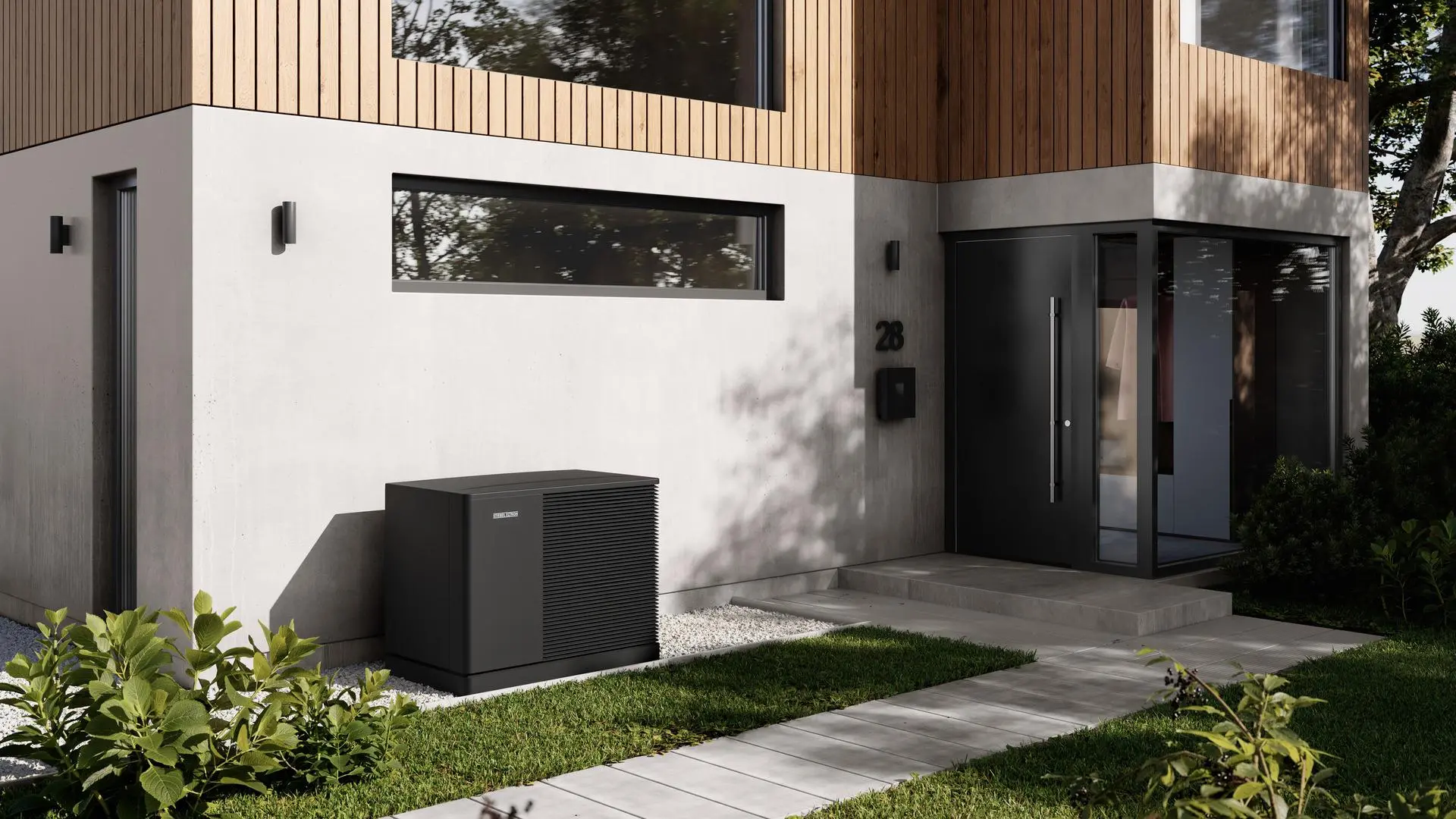 Wärmepumpe vor Hauswand