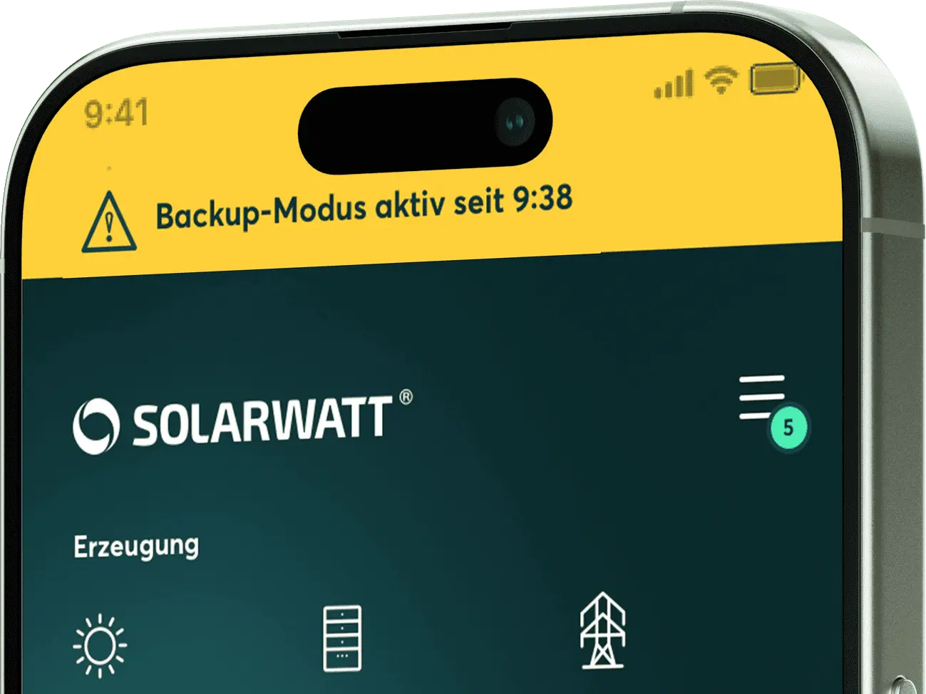 Mockup des Backup-Modus in der SOLARWATT Home app