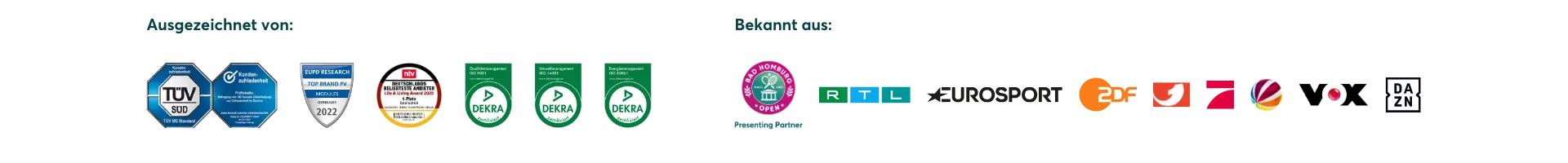 Siegel zwecks "Ausgezeichnet von" und "Bekannt aus"