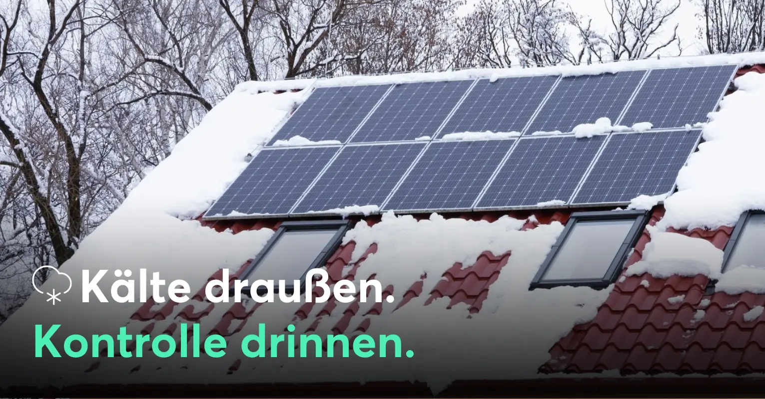 PV-Module auf einem eingeschneiten Dach.