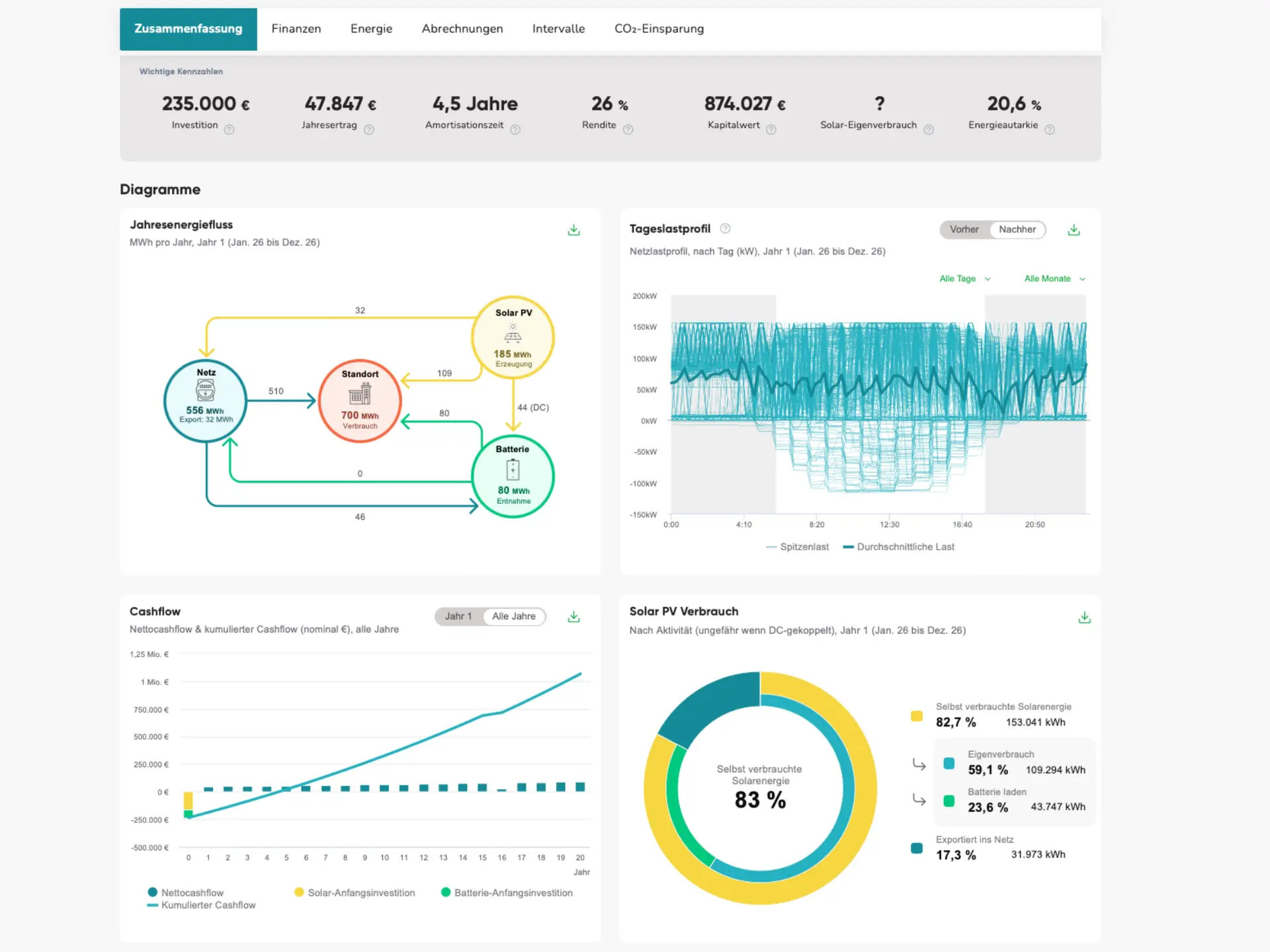 Screenshot des Wirtschaftlichkeitsanalysetools