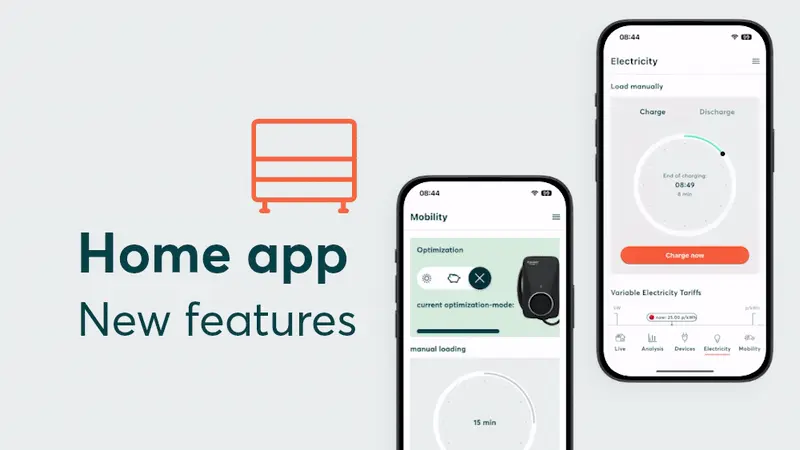 Image of the SOLARWATT Home app's new battery charge and EV charger features