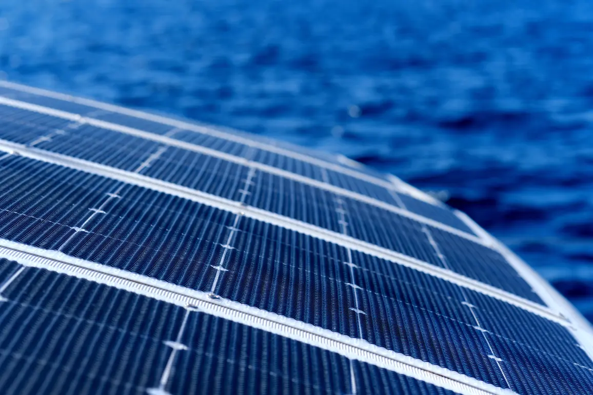 Close Up View Part Of Solar Panel On Dock Of Sailboat