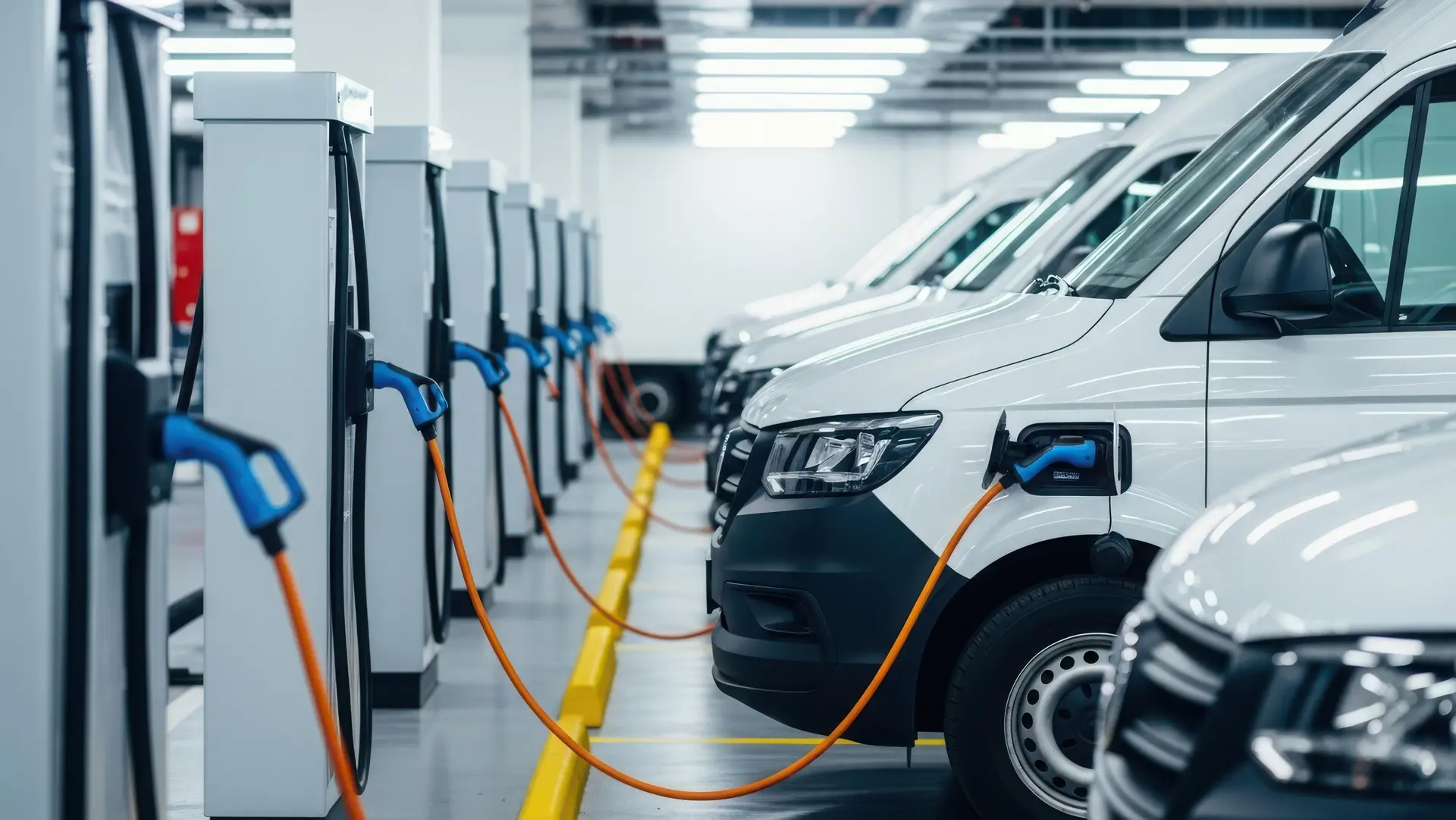 Elektrische Nutzfahrzeuge beim Laden