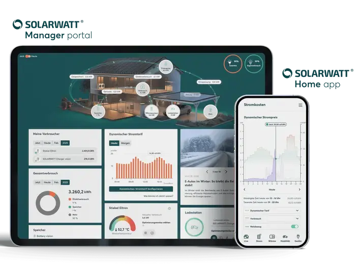 Mockup des SOLARWATT Manager portals und der Home app
